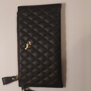 Emma Fox Clutch Black Quilted Leather with Wristlet Strap